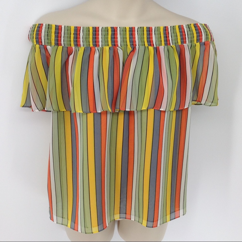 CAbi 5389 Striped off the shoulder "Carnival Top"